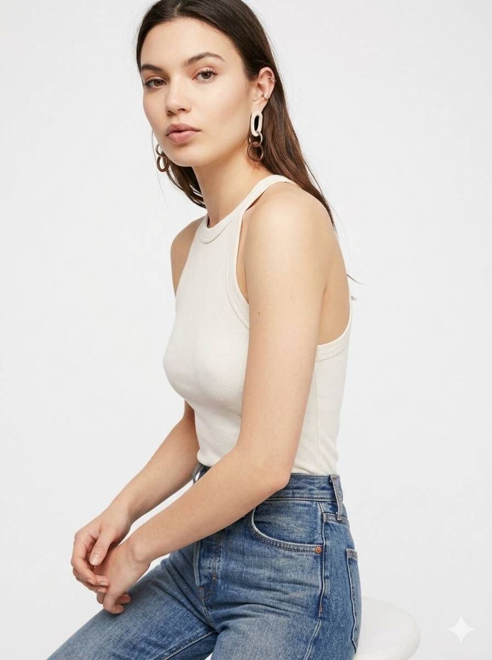 🔸️NWT Free People Ivory Ribbed Fitted Sleeveless Top XSmall/Small